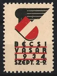 Reklamemarke Wien, Bécsi Vásár 1934, Flügel und Wappen Österreich