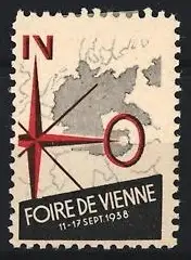 Reklamemarke Wien, Foire de Vienne 1938, Kompassrose und Karte