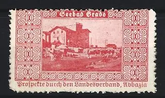 Reklamemarke Grado, Seebad, Gebäudeansicht