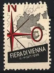 Reklamemarke Wien, Fiera di Vienna 1938, Kompassrose und Landkarte