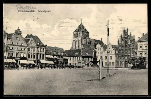 AK Greifswald, Marktplatz mit Porzellangeschäft