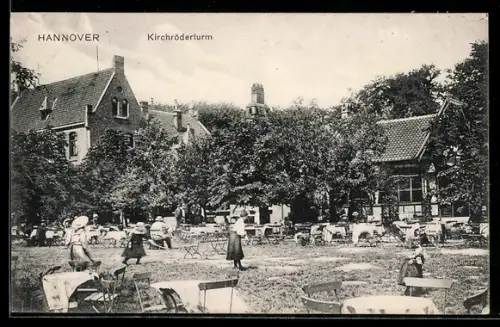 AK Hannover, Café Kirchröderturm, Gartenlokal
