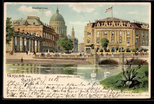 Lithographie Potsdam, Stadtschloss, Bittschriften-Linde