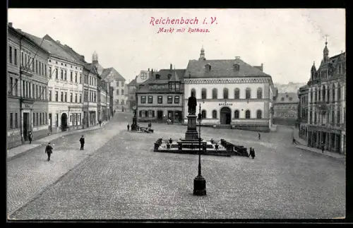 AK Reichenbach i. V., Markt mit Rathaus