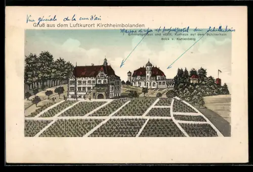Künstler-AK Kirchheimbolanden, Erholungsheim, städt. Kurhaus auf dem Schillerhain, Blick vom Kahlenberg