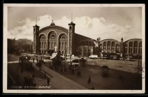 AK Berlin, Stettiner Bahnhof mit Strassenbahn, Invalidenstrasse