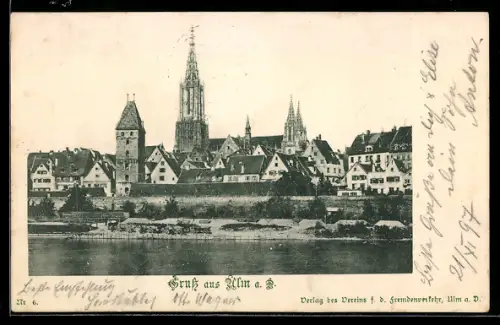 AK Ulm a. S., Stadtansicht mit Münster und Stadtturm