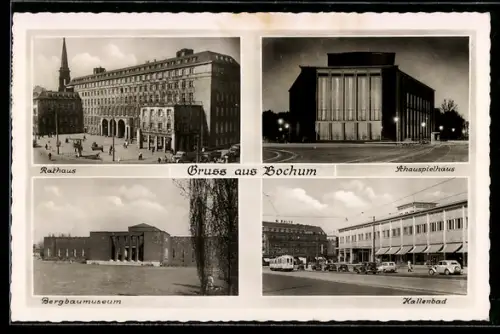 AK Bochum, Rathaus, Schauspielhaus, Bergbaumuseum, Hallenbad