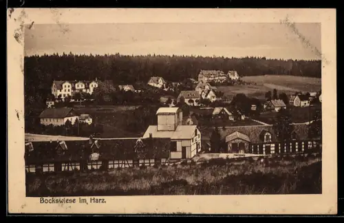 AK Bockswiese im Harz, Ortsansicht mit Fachwerkgebäuden und umliegenden Häusern