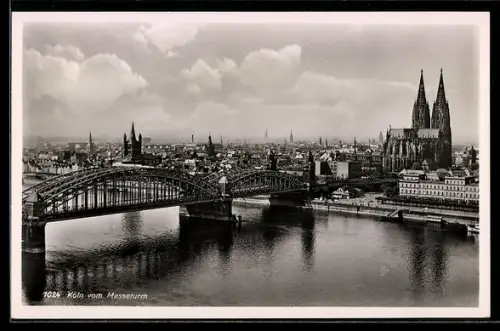 AK Köln, Hohenzollernbrücke, Dom, Rheinpanorama vom Messeturm