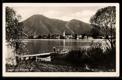 AK Egern, Seeansicht mit Wallberg und Kirche