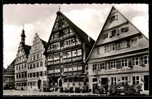 AK Dinkelsbühl, Hotel Deutsches Haus, historische Fachwerkhäuser