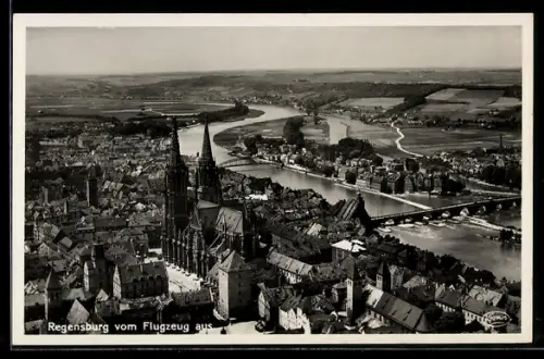 AK Regensburg, Ansicht vom Flugzeug aus