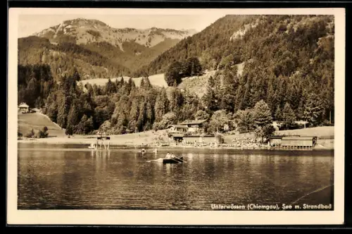 AK Unterwössen /Chiemgau, See mit Strandbad
