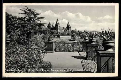 AK Aschaffenburg a. M., Schloss vom Pompejanum aus gesehen
