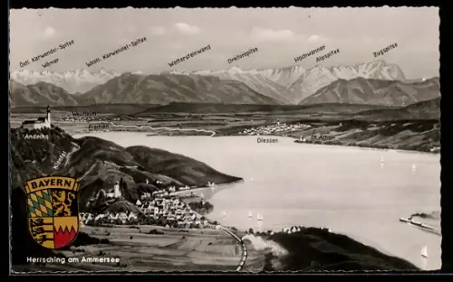 AK Herrsching am Ammersee, Blick auf Ammersee, Andechs, St. Alban, Bergpanorama