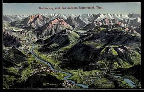AK Rattenberg /Tirol, Panorama mit mittlerem Unterinntal, Mariatal, Achensee