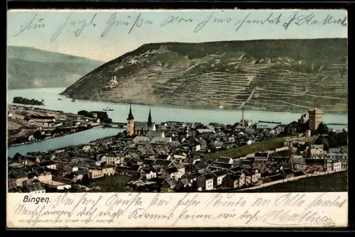 AK Bingen / Rhein, Ortsansicht mit Flusspartie
