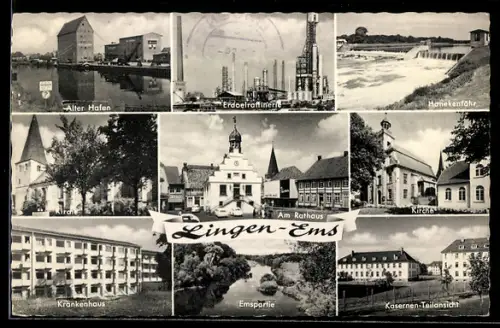 AK Lingen-Ems, Erdölraffinerie, Kasernen-Teilansicht, Hanekenfähr