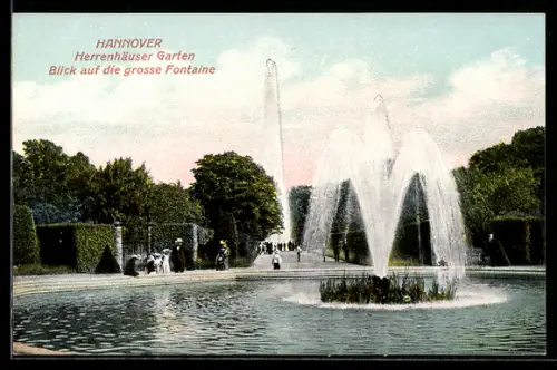 AK Hannover, Herrenhäuser Garten, Blick auf die grosse Fontäne