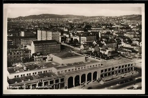 AK Stuttgart, Blick vom Bahnhofturm auf den Ort