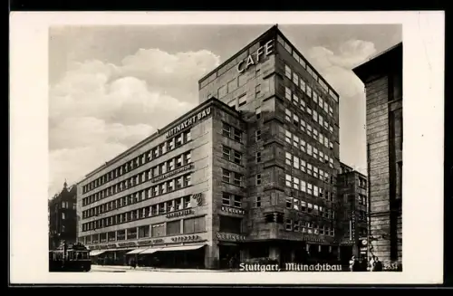 AK Stuttgart, Mittnachtbau, Café, Strassenbahn