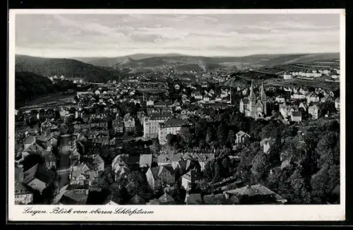 AK Siegen, Blick vom oberen Schlossturm mit Kirche