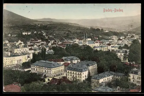 AK Baden-Baden, Blick über den Ort
