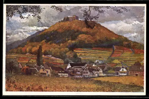 Künstler-AK Hambach / Hardt, Ortsansicht in Herbststimmung