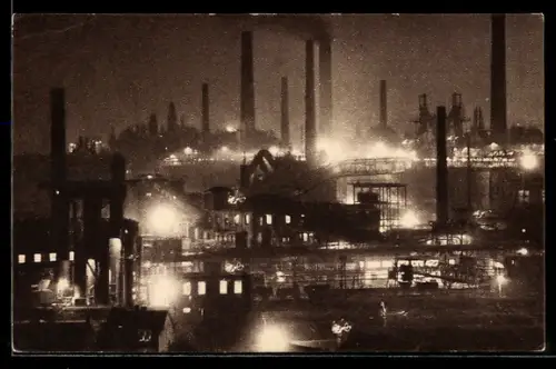 AK Völklingen, Blick auf Eisenwerke bei Nacht