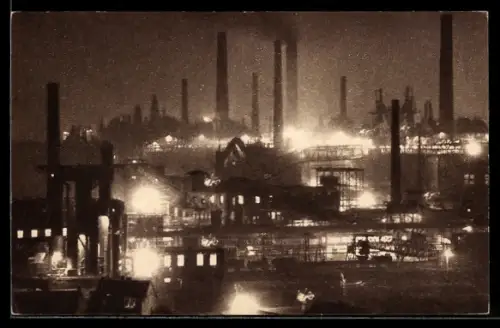AK Völklingen, Blick auf Eisenwerke bei Nacht