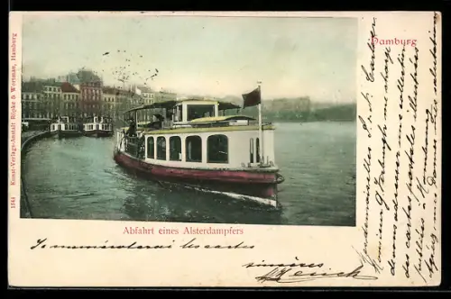 AK Hamburg, Abfahrt eines Alsterdampfers, um 1900
