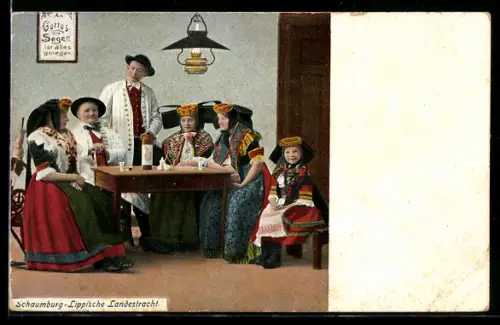 AK Familie in Schaumburg-Lippischer Landestracht beim Steinhäger