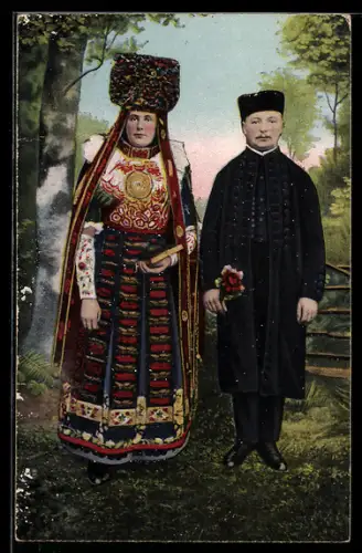 AK Hochzeitspaar aus Schaumburg-Lippe in Tracht
