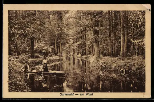 AK Im Wald, Paar bei Kahnfahrt im Spreewald