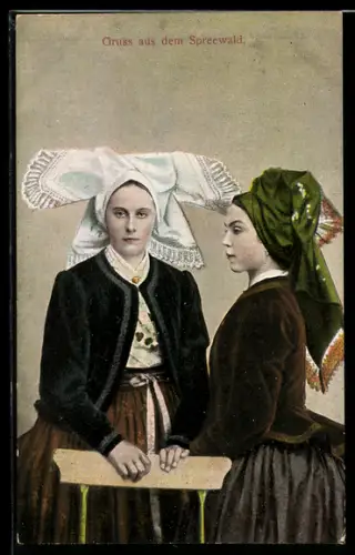 AK Zwei Spreewälderinnen in Tracht, Portrait