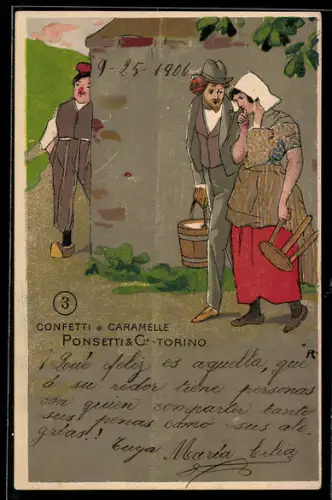 AK Torino, Ponsetti & Cie., Confetti, Caramelle, Reklame, Dorfszene
