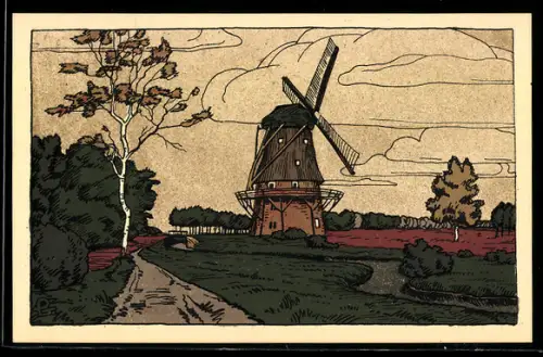 Steindruck-AK Lüneburger Heide, Am Mühlenbach