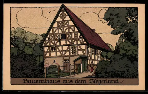 Steindruck-AK Bauernhaus aus dem Siegerland, Fachwerkhaus, Aussenansicht
