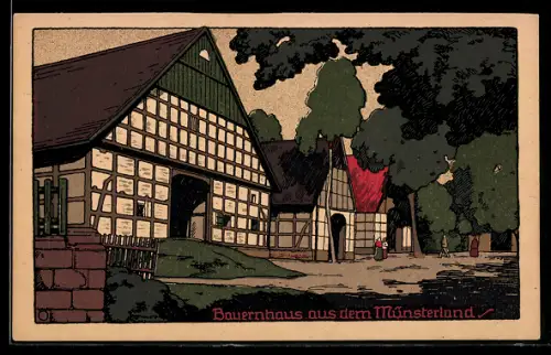 Steindruck-AK Bauernhaus aus dem Münsterland