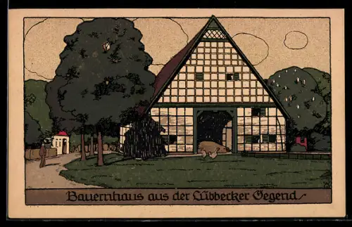 Steindruck-AK Bauernhaus aus der Lübecker Gegend, Aussenansicht