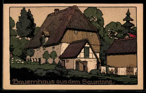 Steindruck-AK Bauernhaus aus dem Sauerland