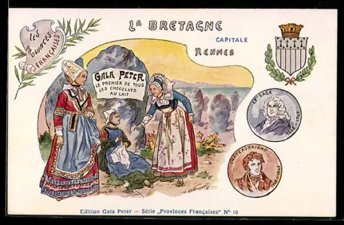 AK Gala Peter Chocolat, Série Provinces Francaises, La Bretagne Capitale Rennes