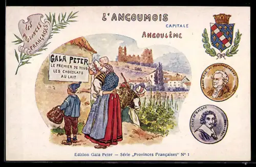 AK Gala Peter Chocolat, Série Provinces Francaises, L`Angoumois Capitale Angouleme