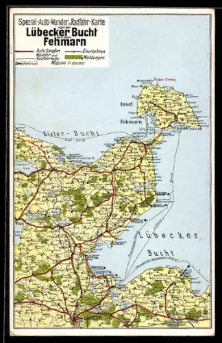 AK Lübeck, Landkarte der Bucht mit der Insel Fehmarn