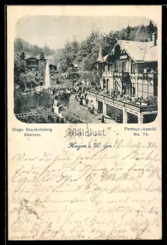 AK Hagen i. W., Gasthof Waldlust, Bes. Hugo Brackelsberg, Aussenansicht