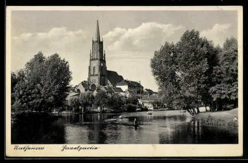 AK Rathenow, Havelpartie mit Kirche