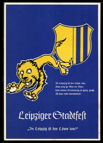 AK Ganzsache PP 122 D 5: Leipzig, Leipziger Stadtfest 1939, Löwe springt vom Wappen, In Leipzig ist der Löwe los