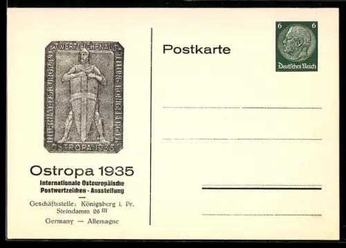 AK Königsberg i. Pr., Ostropa 1935, Internationale Osteuropäische Postwertzeichen-Ausstellung, Ganzsache