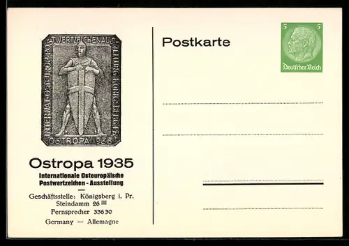 AK Königsberg i. Pr., Ostropa 1935, Internationale Osteuropäische Postwertzeichen-Ausstellung, Ganzsache